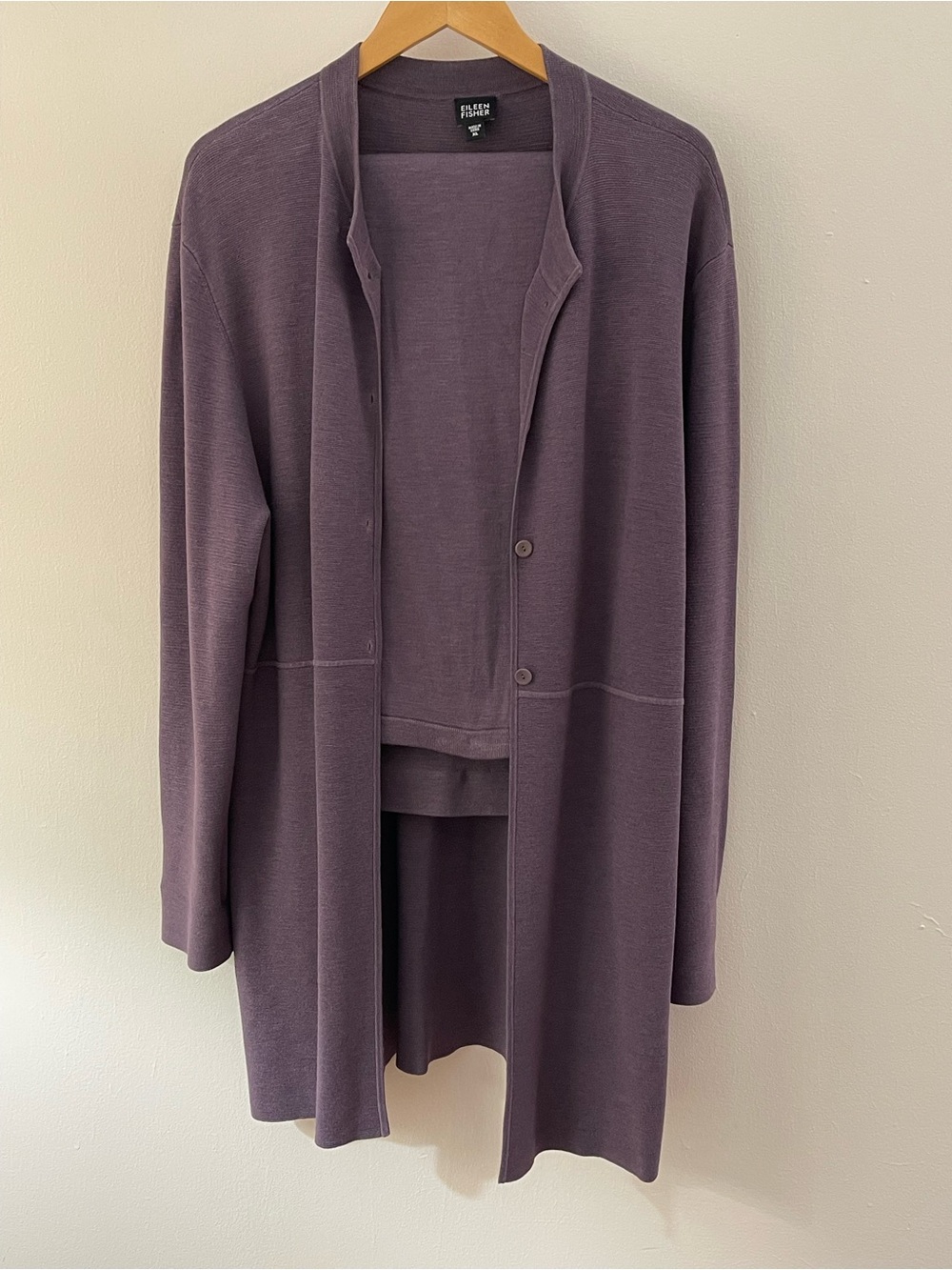 Eileen Fisher Silk 2 Piece Pantsuit Long Jacket Pants Purple XL L